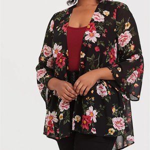 Black Floral Chiffon Kimono (Torrid)